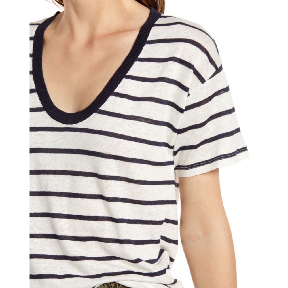 Navy Striped Treasure & Bond U-Neck Linen T BNWT! - Picture 2 of 8